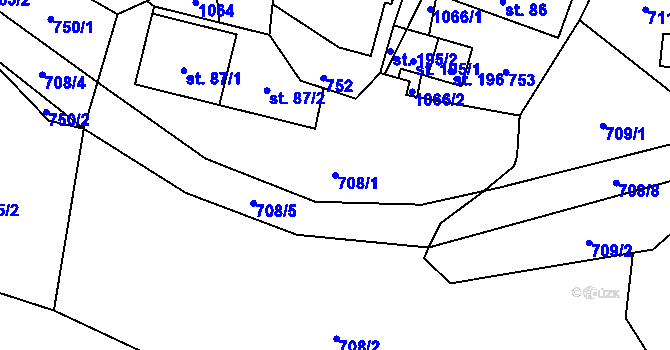 Parcela st. 708/1 v KÚ Dlouhomilov, Katastrální mapa
