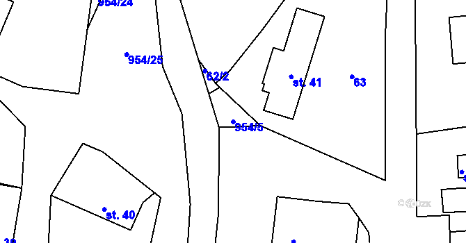 Parcela st. 954/5 v KÚ Dlouhomilov, Katastrální mapa