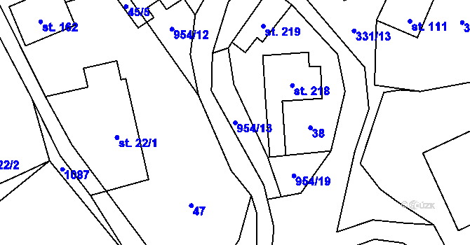 Parcela st. 954/13 v KÚ Dlouhomilov, Katastrální mapa