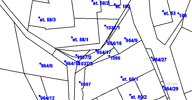 Parcela st. 954/17 v KÚ Dlouhomilov, Katastrální mapa
