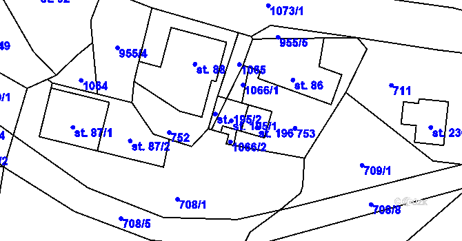 Parcela st. 195/1 v KÚ Dlouhomilov, Katastrální mapa