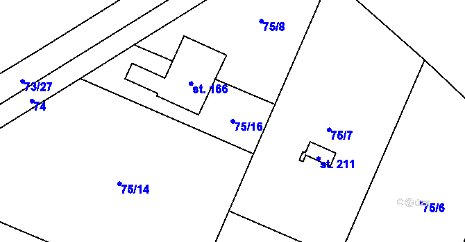 Parcela st. 75/16 v KÚ Dlouhopolsko, Katastrální mapa