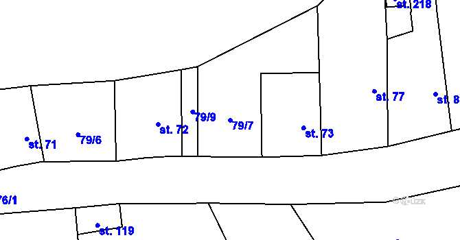 Parcela st. 79/7 v KÚ Dlouhopolsko, Katastrální mapa