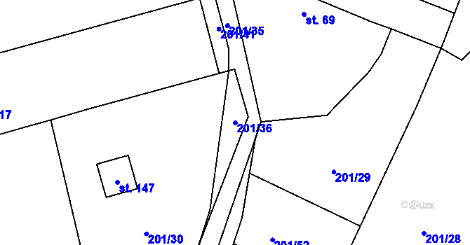 Parcela st. 201/36 v KÚ Dlouhopolsko, Katastrální mapa