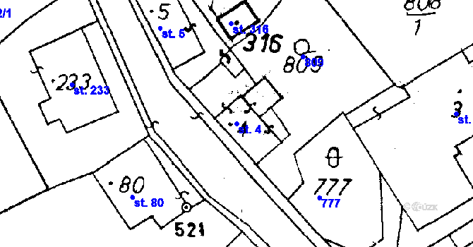 Parcela st. 4 v KÚ Dlouhý Most, Katastrální mapa