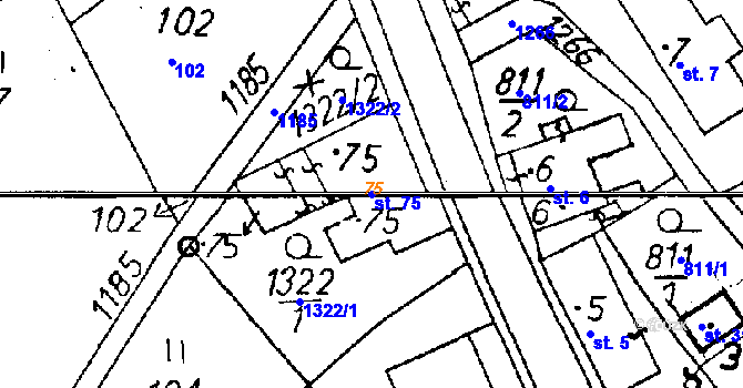 Parcela st. 75 v KÚ Dlouhý Most, Katastrální mapa