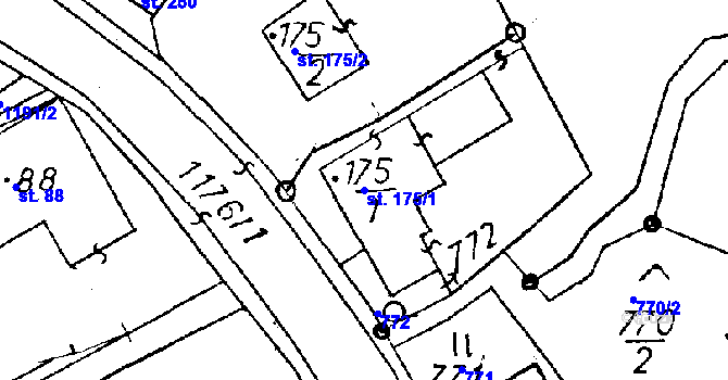 Parcela st. 175/1 v KÚ Dlouhý Most, Katastrální mapa