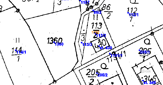 Parcela st. 113/3 v KÚ Dlouhý Most, Katastrální mapa