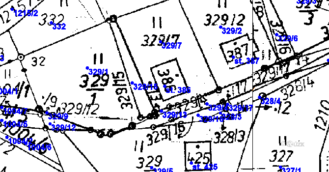 Parcela st. 386 v KÚ Dlouhý Most, Katastrální mapa