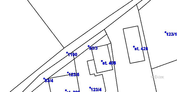 Parcela st. 83/3 v KÚ Dlouhý Most, Katastrální mapa