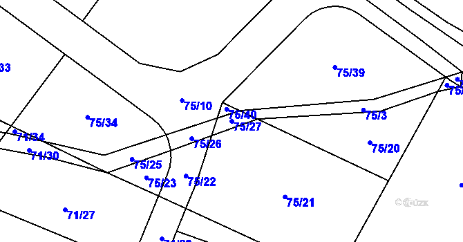 Parcela st. 75/27 v KÚ Dlouhý Most, Katastrální mapa