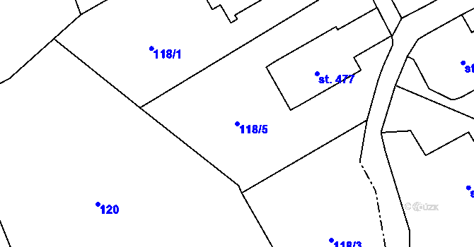 Parcela st. 118/5 v KÚ Dlouhý Most, Katastrální mapa