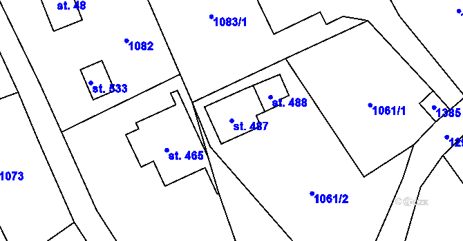 Parcela st. 487 v KÚ Dlouhý Most, Katastrální mapa