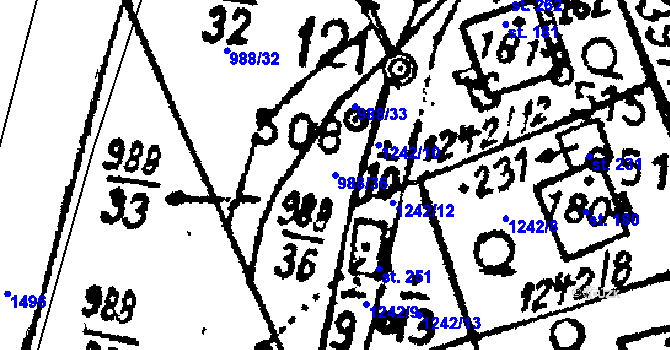 Parcela st. 988/36 v KÚ Dlouhý Újezd, Katastrální mapa