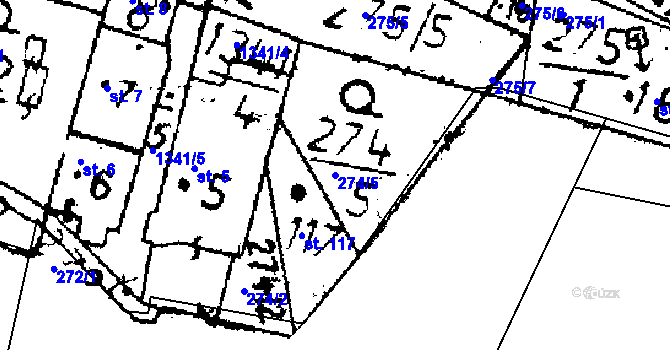 Parcela st. 274/5 v KÚ Dlouhý Újezd, Katastrální mapa
