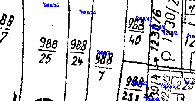 Parcela st. 988/7 v KÚ Dlouhý Újezd, Katastrální mapa