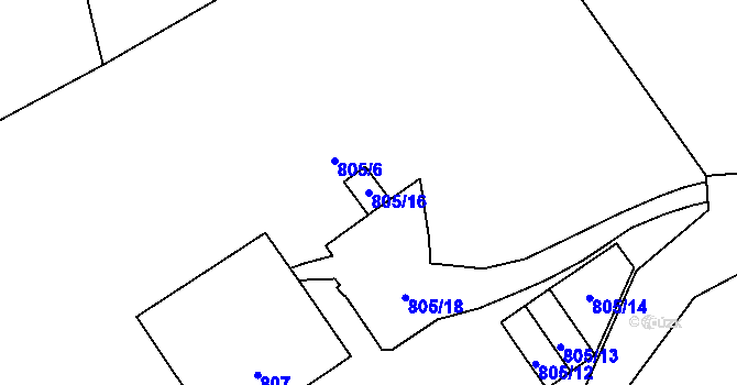 Parcela st. 805/16 v KÚ Dluhonice, Katastrální mapa