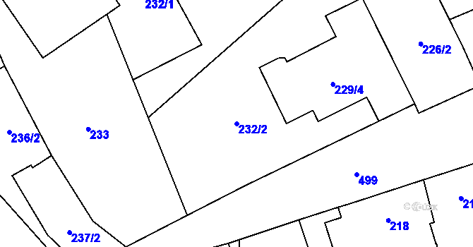 Parcela st. 232/2 v KÚ Dluhonice, Katastrální mapa
