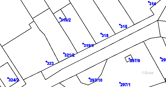 Parcela st. 319/1 v KÚ Dluhonice, Katastrální mapa