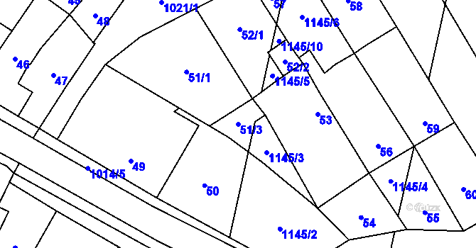 Parcela st. 51/3 v KÚ Dluhonice, Katastrální mapa