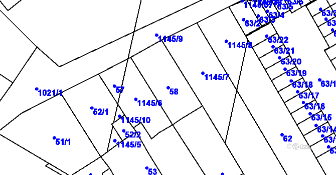 Parcela st. 58 v KÚ Dluhonice, Katastrální mapa