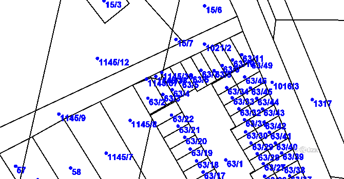 Parcela st. 63/4 v KÚ Dluhonice, Katastrální mapa