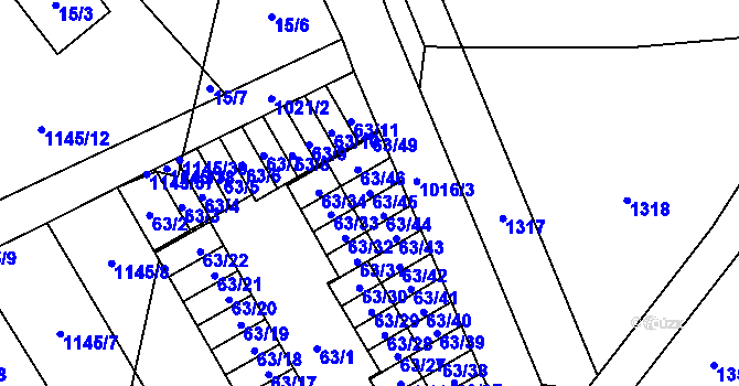 Parcela st. 63/45 v KÚ Dluhonice, Katastrální mapa