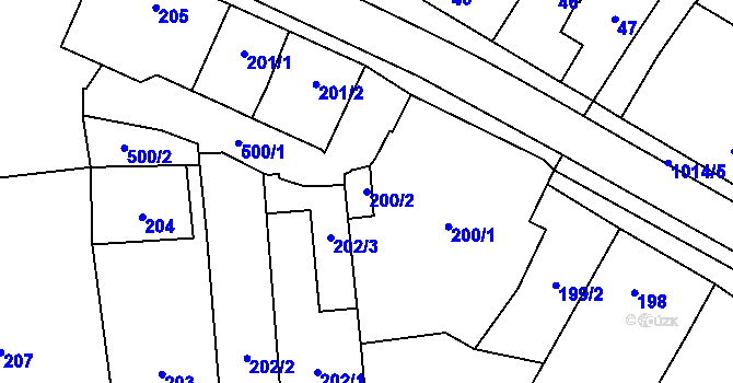 Parcela st. 200/2 v KÚ Dluhonice, Katastrální mapa