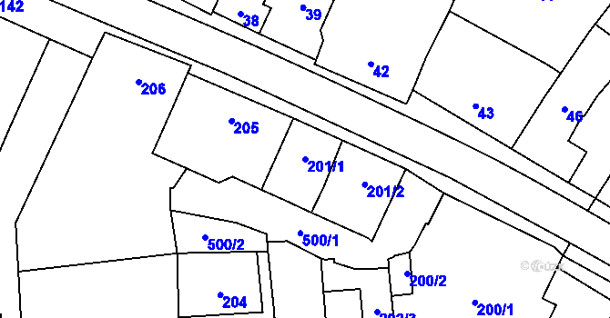 Parcela st. 201/1 v KÚ Dluhonice, Katastrální mapa