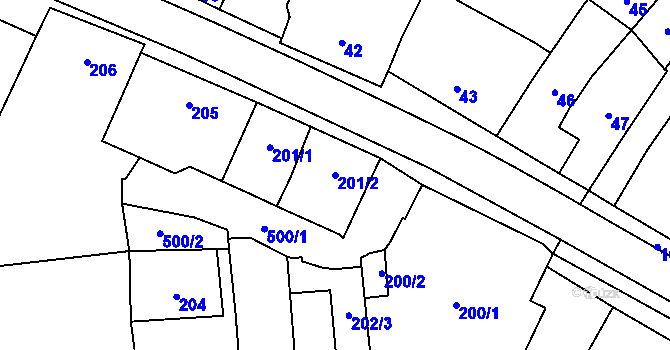 Parcela st. 201/2 v KÚ Dluhonice, Katastrální mapa