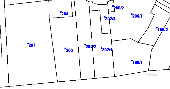 Parcela st. 202/2 v KÚ Dluhonice, Katastrální mapa