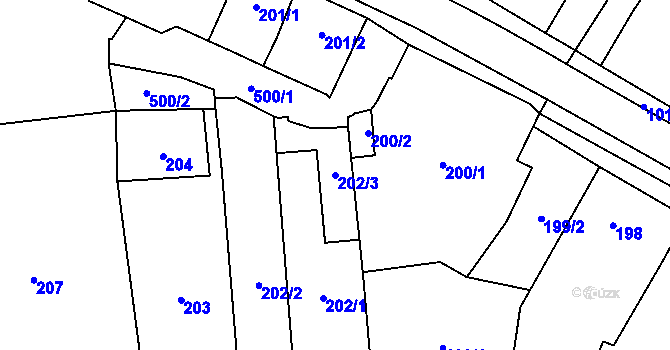 Parcela st. 202/3 v KÚ Dluhonice, Katastrální mapa