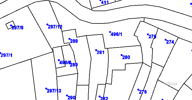 Parcela st. 281 v KÚ Dluhonice, Katastrální mapa