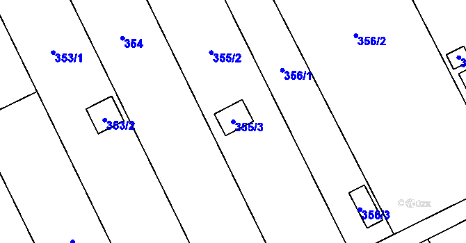 Parcela st. 355/3 v KÚ Dluhonice, Katastrální mapa