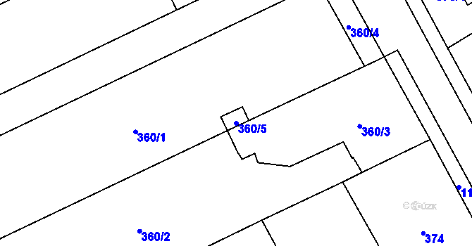 Parcela st. 360/5 v KÚ Dluhonice, Katastrální mapa