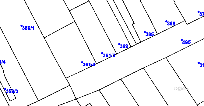 Parcela st. 361/3 v KÚ Dluhonice, Katastrální mapa