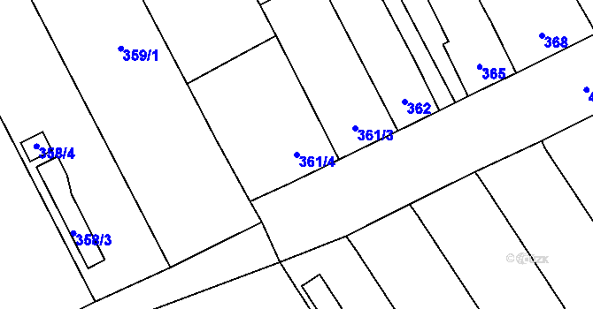 Parcela st. 361/4 v KÚ Dluhonice, Katastrální mapa