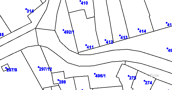 Parcela st. 411 v KÚ Dluhonice, Katastrální mapa