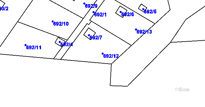 Parcela st. 692/12 v KÚ Dluhonice, Katastrální mapa
