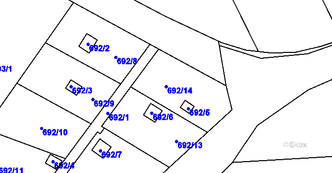 Parcela st. 692/14 v KÚ Dluhonice, Katastrální mapa