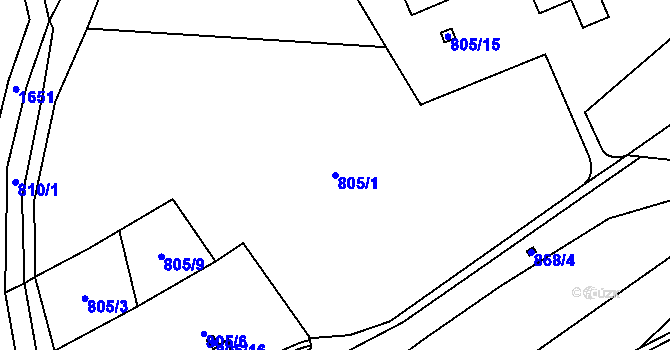 Parcela st. 805/1 v KÚ Dluhonice, Katastrální mapa