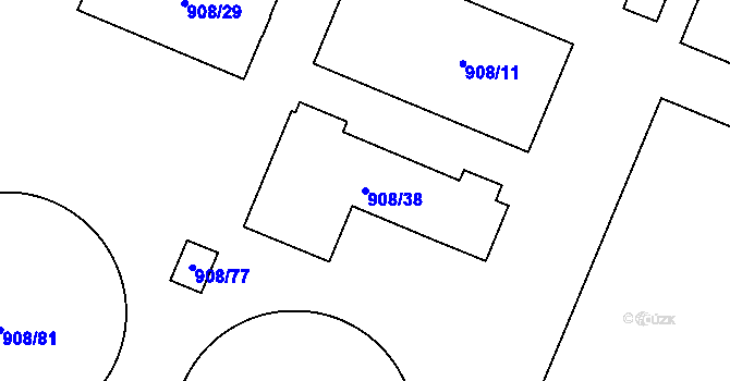 Parcela st. 908/38 v KÚ Dluhonice, Katastrální mapa