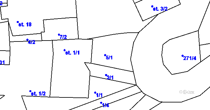 Parcela st. 5/1 v KÚ Horní Dlužiny, Katastrální mapa