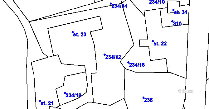 Parcela st. 234/12 v KÚ Horní Dlužiny, Katastrální mapa