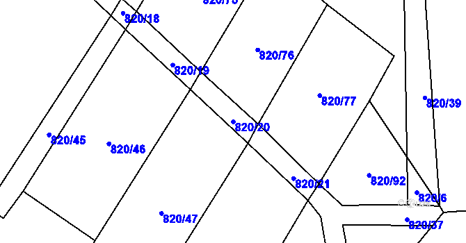 Parcela st. 820/20 v KÚ Dmýštice, Katastrální mapa