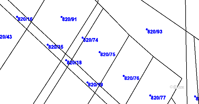 Parcela st. 820/75 v KÚ Dmýštice, Katastrální mapa