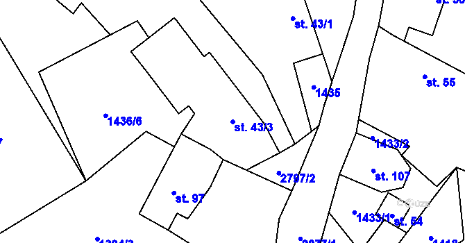 Parcela st. 43/3 v KÚ Dmýštice, Katastrální mapa