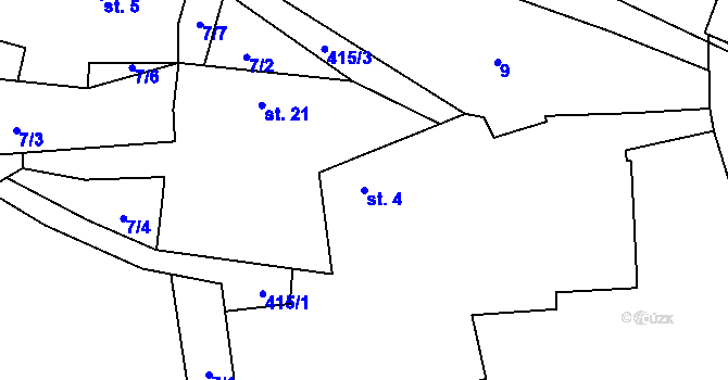 Parcela st. 4 v KÚ Klisín, Katastrální mapa