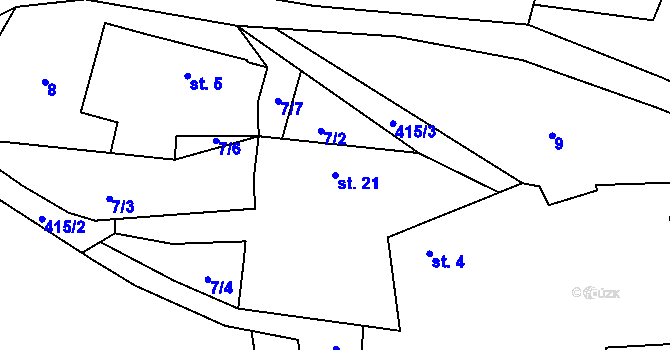 Parcela st. 21 v KÚ Klisín, Katastrální mapa