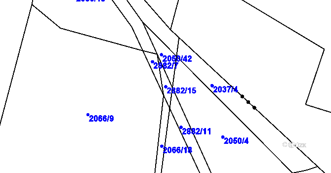 Parcela st. 2882/15 v KÚ Něžovice, Katastrální mapa